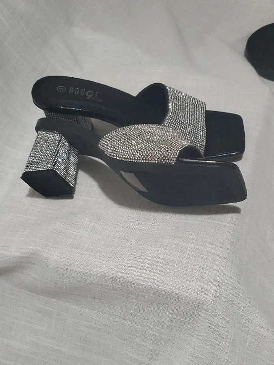 Rouge Helium Silver Crystal Block Heel Mules - Picture 3 of 3